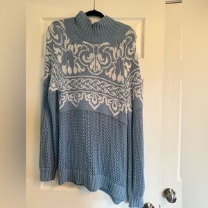 Tularosa Blue and White Cowl Neck Sweater